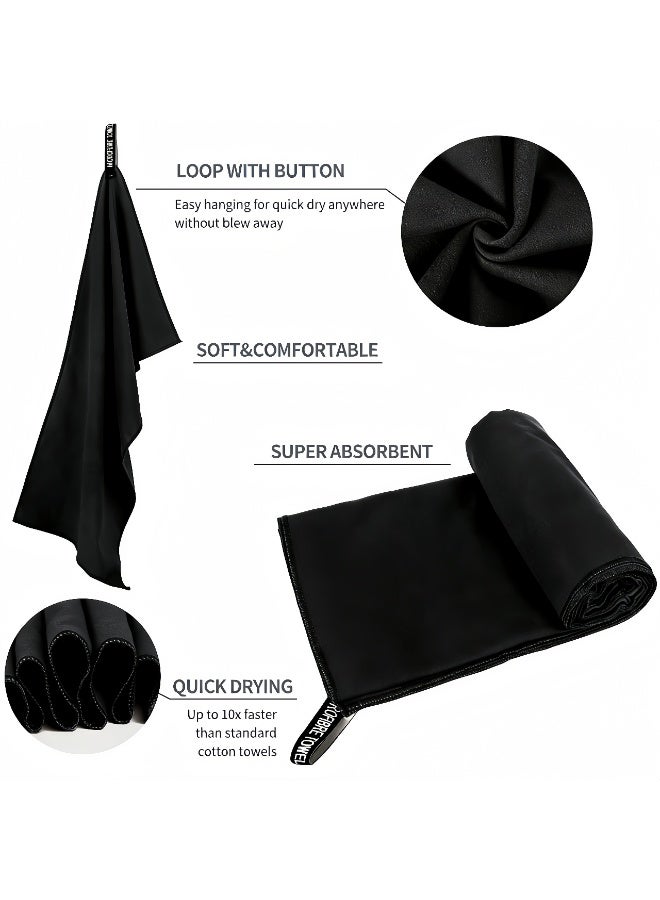 Quick Dry Camping Towel, Microfiber Travel Towel 3 Size at 1 Pack,Fast Drying Towel Set for Camping, Beach, Gym, Sports, Yoga & Swimming Pool, Black - Image 2